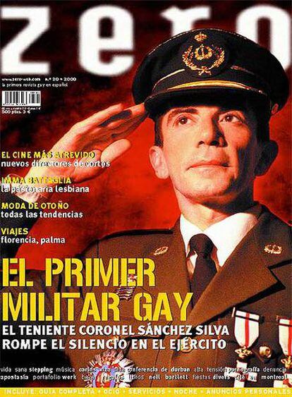Portada de la revista <i>Zero</i> en la que José María Sánchez Silva, teniente coronel del Ejército Español, declaraba abiertamente su condición de homosexual.