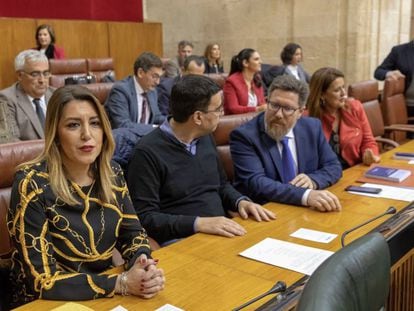 La líder del PSOE andaluz, Susana Díaz, este miércoles en su escaño durante el pleno del Parlamento de Andalucía.