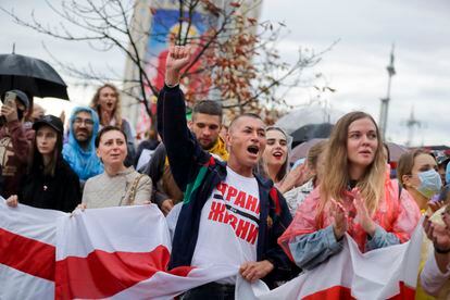 Protesta contra Lukashenko, este martes en Minsk.