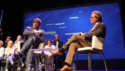 Carles Puigdemont i Artur Mas, en un acte del PDeCAT