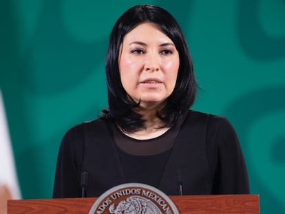 Victoria Rodríguez Ceja subsecretaria de Hacienda durante la conferencia de prensa matutina del jueves 4 de noviembre, 2021.