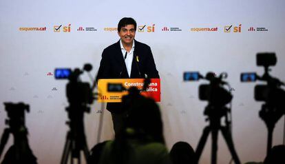 El portavoz de ERC, Sergi Sabrià, en la rueda de prensa del partido