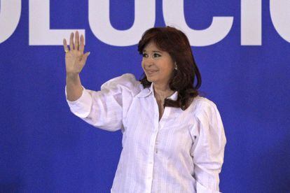 La vicepresidenta Cristina Kirchner durante la reunión de la Unión Obrera Metalúrgica, este viernes.