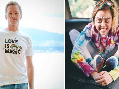 Neil Patrick Harris, con la camiseta solidaria y Miley Cyrus, con las zapatillas que dise&ntilde;o con Converse.