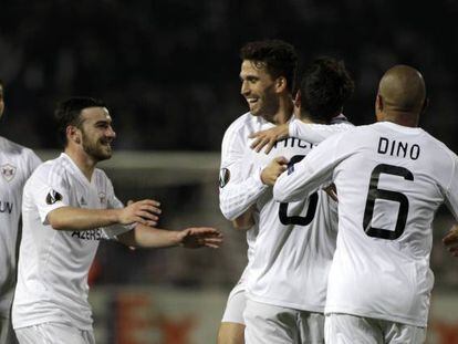 Los jugadores del Qarabag, en un duelo de la Liga Europa.