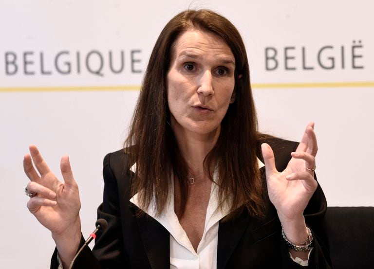 La primera ministra belga, Sophie Wilmès, durante una rueda de prensa sobre la crisis sanitaria, la semana pasada.