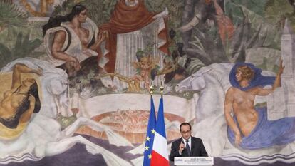 El presidente francés, François Hollande, durante su intervención en el Museo de la Historia de la Inmigración de París.