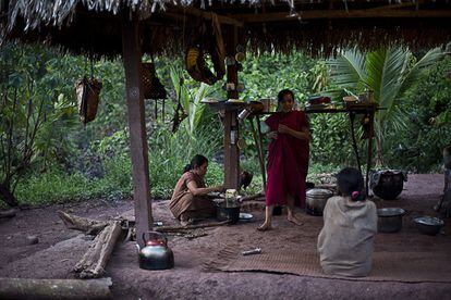 En la cultura asháninka los roles en la unidad familiar están bien definidos (a pesar de que muchas veces se comparten las distintas tareas del hogar) y las mujeres generalmente hacen la comida mientras los hombres han salido a cazar y a pescar lo que constituye el alimento para toda la familia.