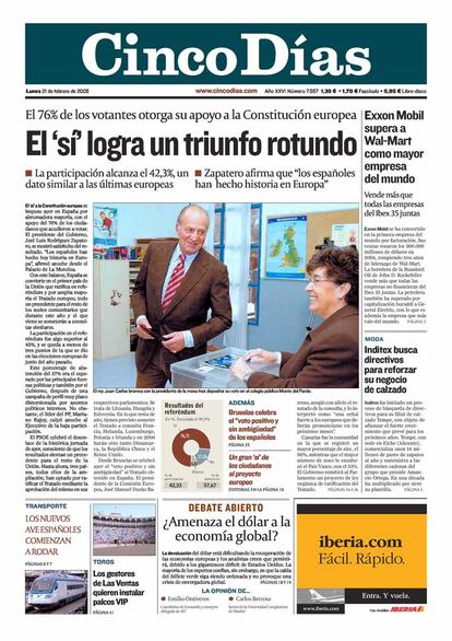 2005. España ratifica el proyecto de Constitución Europea.