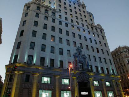 Sede hist&oacute;rica de Telef&oacute;nica en la Gran V&iacute;a de Madrid.