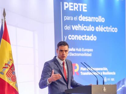 El presidente del Gobierno, Pedro Sánchez, interviene en la presentación en Moncloa del Proyecto Estratégico para la Recuperación y Transformación Económica (PERTE) del sector de la Automoción