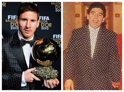 <p><strong>Cuándo.</strong> Messi, en la ceremonia de entrega del Balón de Oro de 2013. Maradona, en 1995.</p> <p><strong>Por qué.</strong> Porque un 'look' con historia y con significado puntúa doble. Y aunque el esmoquin de topitos de Dolce & Gabbana que Messi llevó al Balón de Oro suscitó en un principio algo de escepticismo, las dudas se esfumaron cuando alguien señaló que posiblemente era un guiño hacia su compatriota Maradona, que había lucido un diseño de inspiración similar en los noventa. En ese momento, los críticos callaron y el carácter emotivo del homenaje sirvió para demostrar que un traje, a veces, es mucho más que un traje.</p>