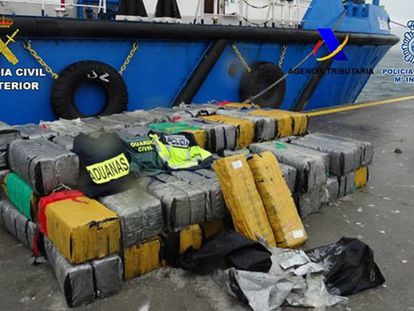 Imagen de la cocaína incautada en un barco carguero abordado a 150 millas de la costa de Portugal.