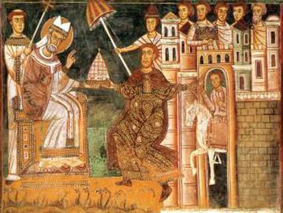 Detalle del fresco &#039;La leyenda de Constantino y San Silvestre.