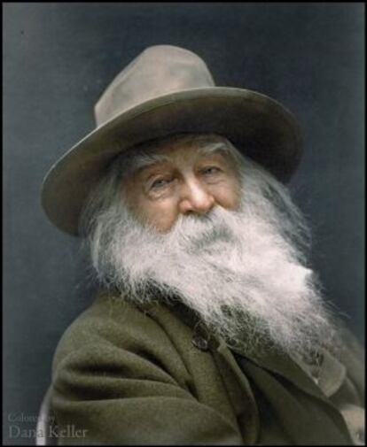 Un retrato de Walt Whitman coloreado por History Colors.