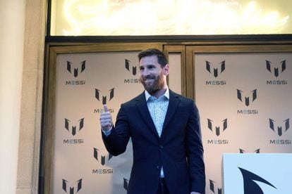 El futbolista Lionel Messi en la presentación de su colección de ropa en Barcelona.
