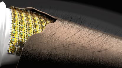 Los sensores 3D microelectrónicos flexibles altamente integrados perciben el movimiento de pelos finos en la piel artificial.