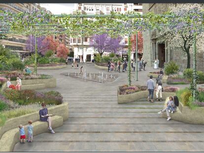 Una recreación virtual del proyecto ganador para la reurbanización de la plaza de San Agustín de Valencia.