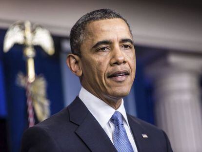 El presidente de Estados Unidos, Barack Obama, con los medios de comunicaci&oacute;n en la Casa Blanca en Washington.