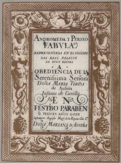 Portada del manuscrito de 'Fortunas de Andromeda y Perseo’, en la Houghton Library, Cambridge (Massachusetts).