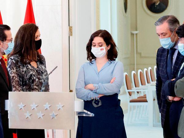 Isabel Diaz Ayuso during a press conference announces her resignation in Madrid, Wednesday March 10, 2021