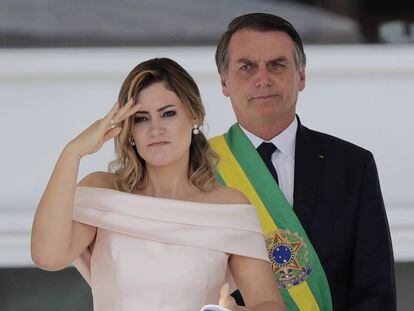 Jair Bolsonaro y su mujer, Michelle, durante la toma de posesión del presidente de Brasil.