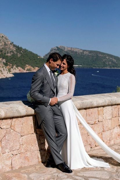 El tenista Rafa Nadal y Mery Perelló, este sábado en sa Fortalesa, el lugar elegido para el enlace matrimonial. 
