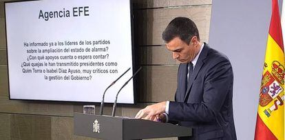 Pedro Sánchez, durante una rueda de prensa telemática.