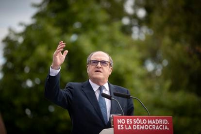 Ángel Gabilondo, candidato del PSOE, en un acto el 30 de abril en Madrid.