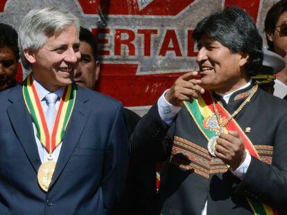 Morales y el vicepresidente durante la celebraci&oacute;n en La Paz.