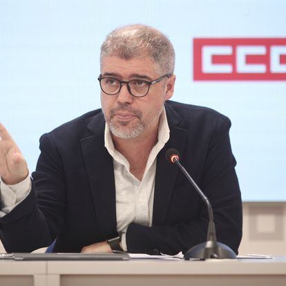 MADRID SPAIN - DECEMBER 13: The secretary general of CCOO (workers committees), Unai Sordo is seen during his speech to present a study on the non-application of collective agreements on December 13, 2019 in Madrid, Spain. (Photo by Eduardo Parra/Europa Press via Getty Images)