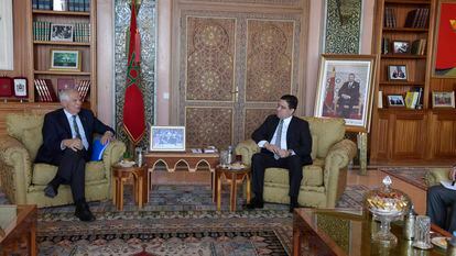 El jefe de la diplomacia de la UE, Josep Borrell, y el ministro de Exteriores marroquí, Naser Burita, en enero pasado en Rabat.