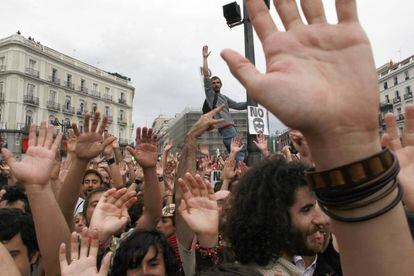 Movimiento 15-M en la Puerta del Sol de Madrid, en 2011.