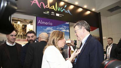 El presidente de la Generalitat, Ximo Puig, y la presidenta de la Junta de Andaluc&iacute;a, Susana D&iacute;az, en la feria internacional de turismo ITB 2017 de Berl&iacute;n.