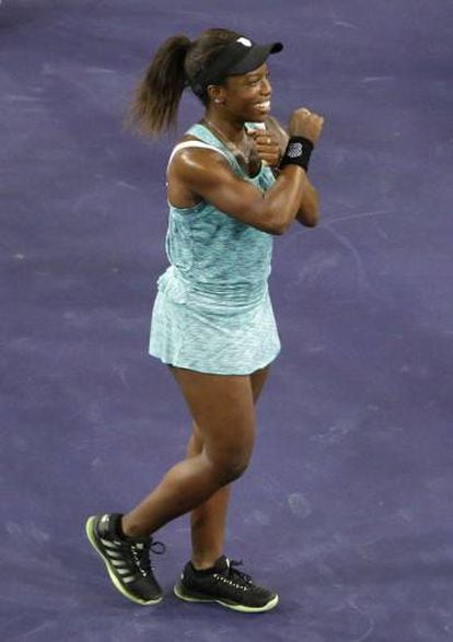 La tenista Sachia Vickery tras ganar a la española Garbiñe Muguruza en Indian Wellsof el pasado viernes.