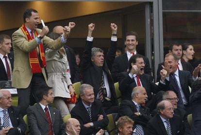 Mariano Rajoy celebra el empate de España ante Italia en Gdansk.