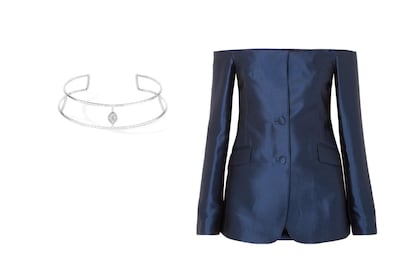 Glamur sofisticado

Gargantilla rígida con brillantes de Messika (15.800€).

Blazer off-the-shoulder satinado de Gabriela Hearst (2.025€).