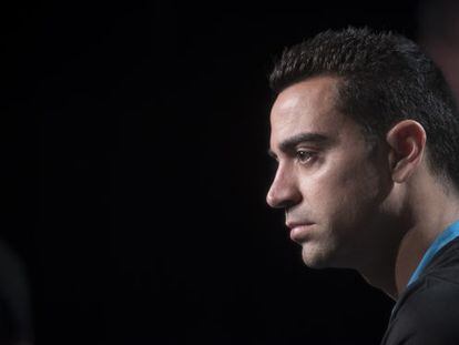 Xavi, durante el acto promocional celebrado este jueves en Barcelona.