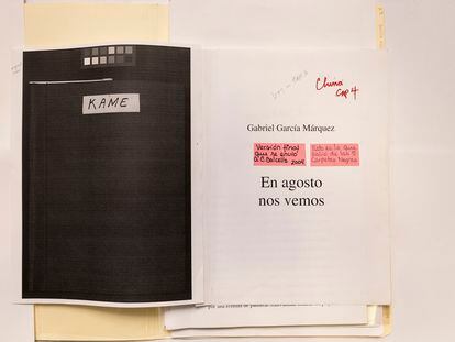 Versión final de 'En agosto nos vemos', de Gabriel García Márquez, que fue enviada en 2004 a su agente literaria Carmen Balcells.