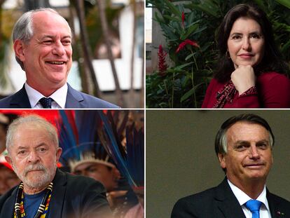 Los candidatos presidenciales Ciro Gomes, Simone Tebet, Lula da Silva y Jair Bolsonaro.