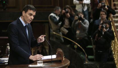 Pedro Sánchez este miércoles en el pleno del Congreso.