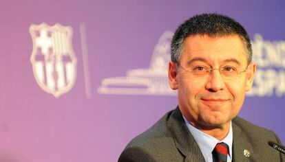 Josep Maria Bartomeu, durante la rueda de prensa.
