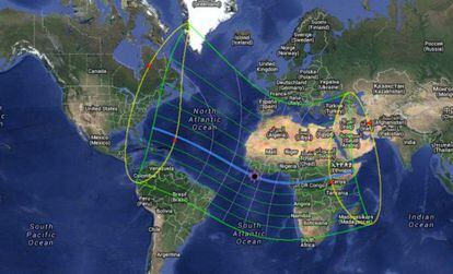 Proyecci&oacute;n de recorrido del eclipse el 3 de noviembre de 2013.
 