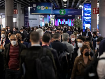 Asistentes al Mobile World Congress en la edición del pasado mes de marzo en Barcelona.