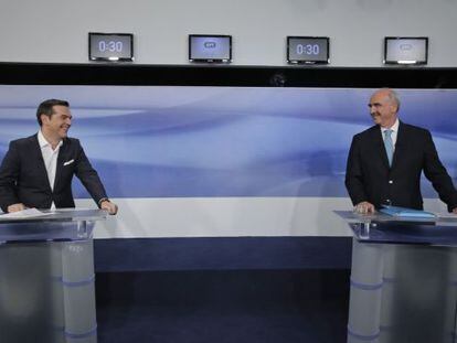 Tsipras y Meimarakis, antes del debate.