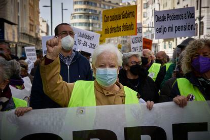Manifestación por la subida de las pensiones en Madrid, el pasado febrero.