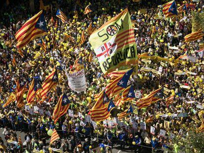 Manifestación para la liberación de los políticos independentistas presos en Barcelona. 