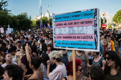 Una protesta LGBTI denominada Orgullo Crítico, en Madrid en junio de 2018.