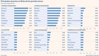 Principales apuestas en Bolsa de las grandes sicavs