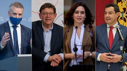 De izquierda a derecha, Iñigo Urkullu, Ximo Puig, Isabel Díaz Ayuso y Juan Manuel Moreno.